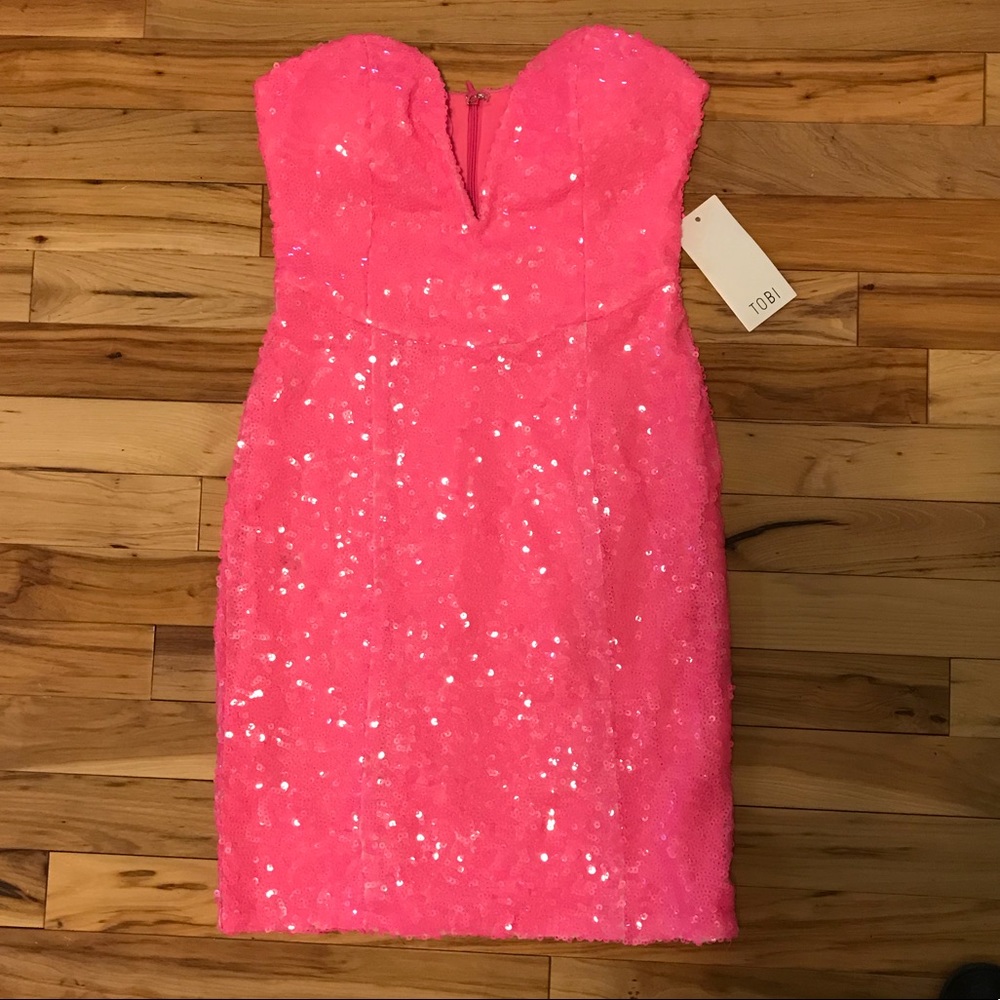 Hot pink sequin mini dress